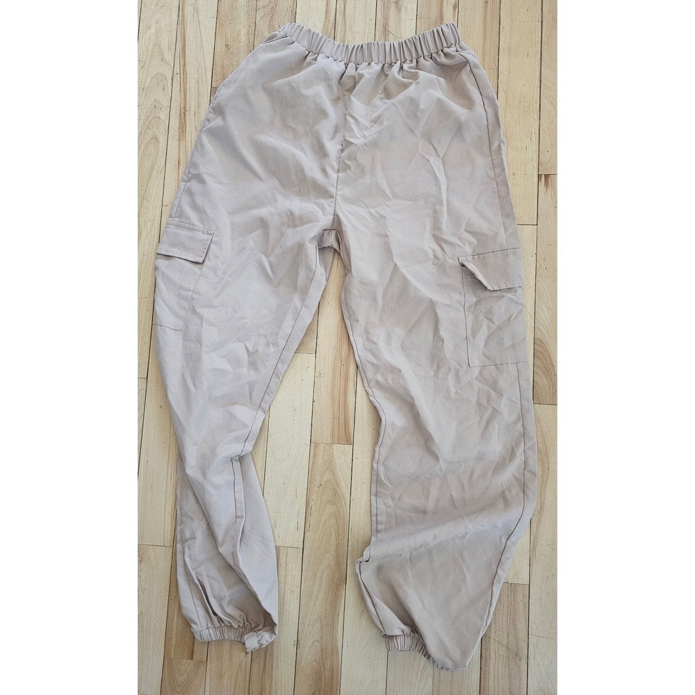 Unbranded Tan Beige Cargo Jogger Pants Elastic Waist Streetwear Pockets